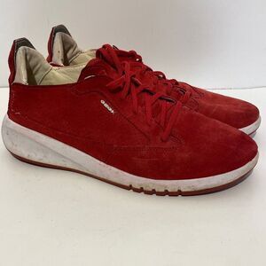 Geox Respire Men's Perforated Suede Lace-up Sneakers In Red Size 8